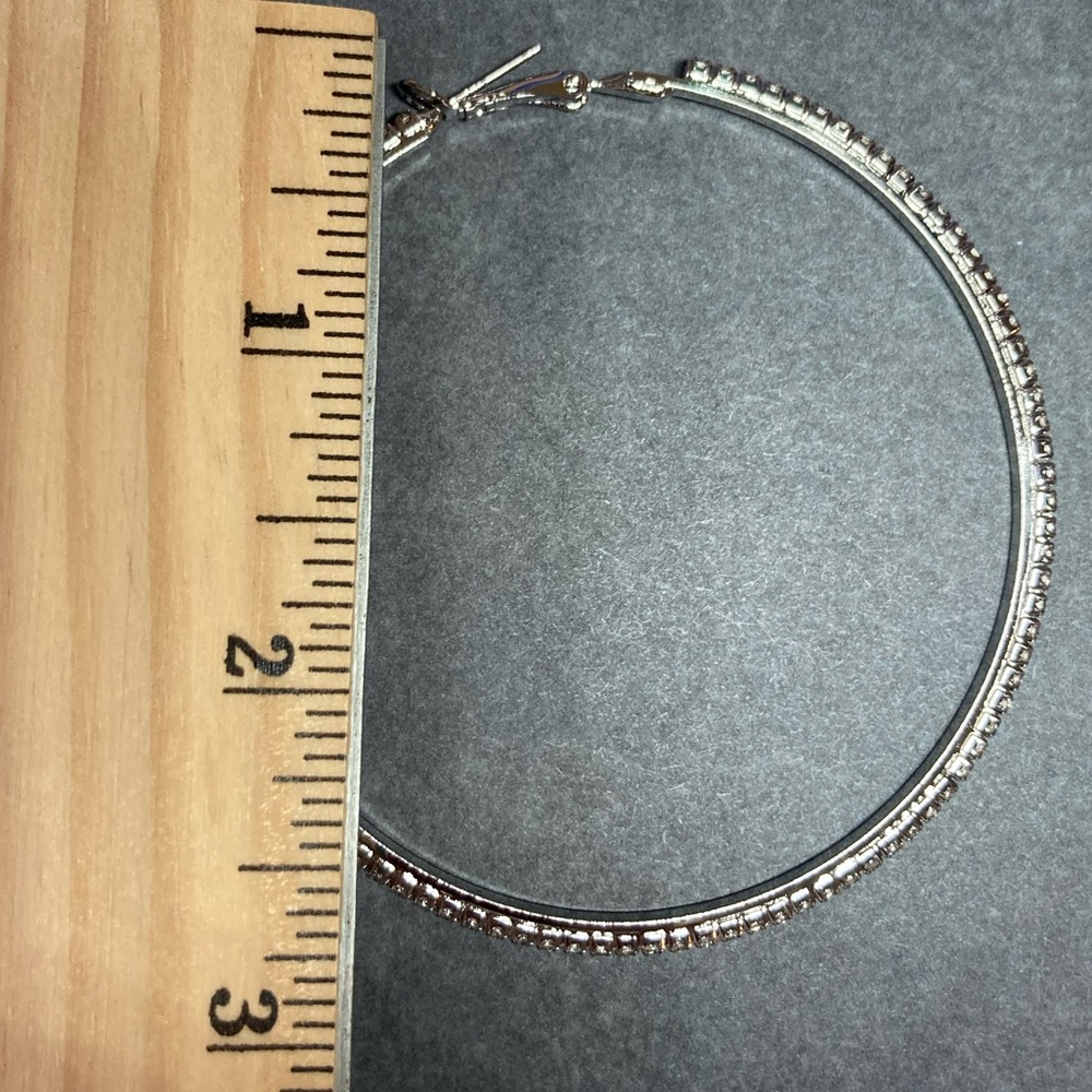 Platinum Plated Rhinestone Big Hoop Earrings - Picture 4 of 4